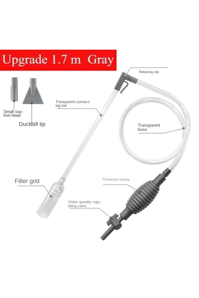 Choice3 ترقية 1.7 متر من مكنسة شفط رمادية اللون لتنظيف رمل أحواض السمك الكبير...
