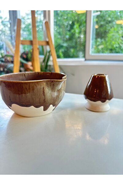 Vaveyla Sanat El Yapımı 2’li Matcha Seremonisi Seti – Akışkan Sırlı Chawan (K...