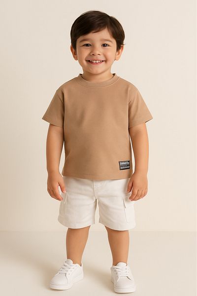 Victor and Jane Junior Boys Textured Cotton T-Shirt - Beige