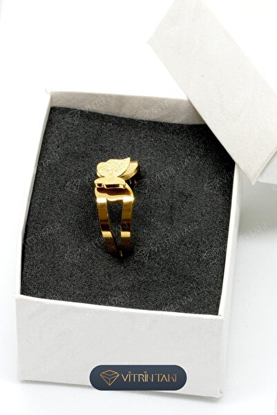 Çelik Kelebek Figürlü Altın Renk Ayarlanabilir Yüzük