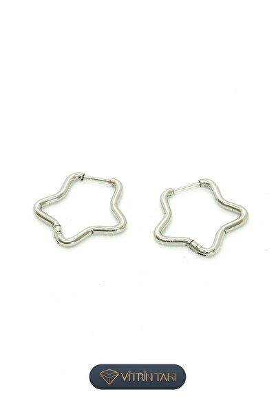 Çelik Yıldız Figürlü Gümüş Renk Küpe