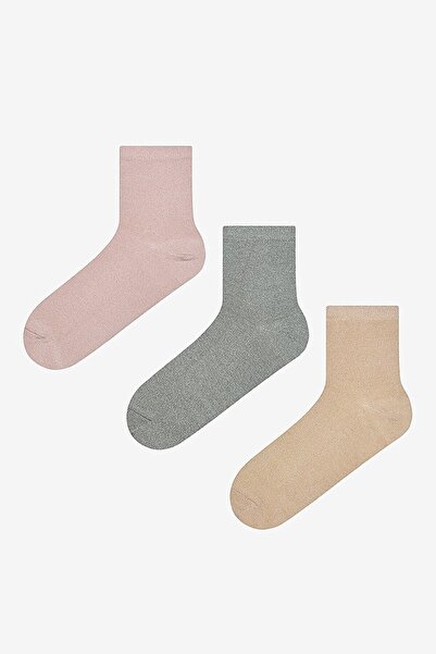 Penti , Set of short sparkling socks - 3 pairs, Beige, Dusty Pink, Dark Gray, One Size