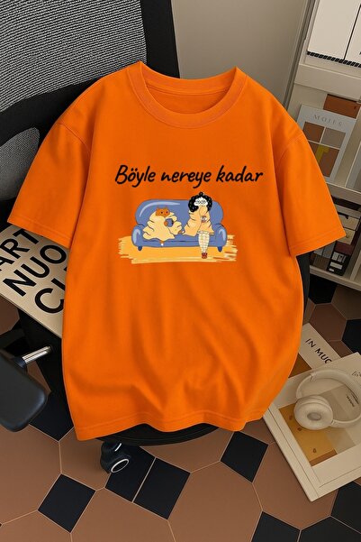 Madali Boutique Böyle nereye kadar Baskılı Unisex Bisiklet Yaka Pamuk Oversiz...