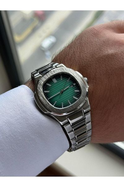 RoseandRoses Peganen Design Dial Men Wrist Watch Silver (Green Dial)