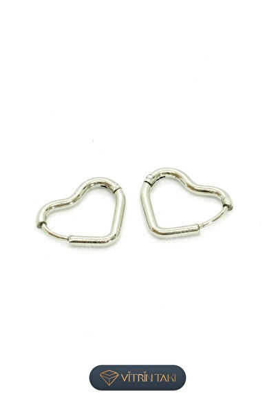 Çelik Kalp Figürlü Gümüş Renk Küpe