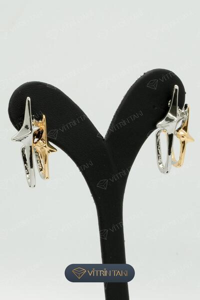 Çelik Yıldız Figürlü Gümüş Renk Küpe