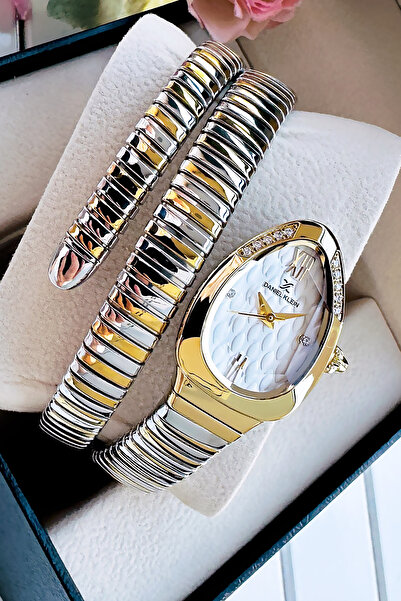 Daniel Klein Yılan Saat Model - Kadın Kol Saati, Su Geçirmez Gold Gümüş Çelik Kordon - Bileklik Hediye DKBY2044C4