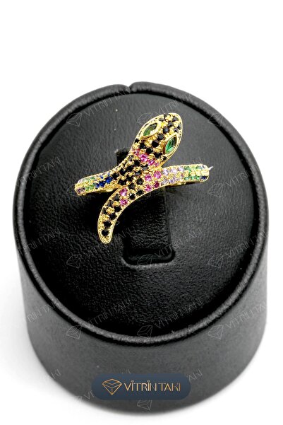 Çelik Yılan Figürlü Altın Renk Vip Ayarlanabilir Yüzük