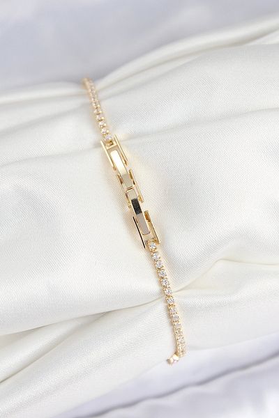 TUA MODA Tua Moda Brass Zircon Stone Clover Model Gold Color Women's Bracelet