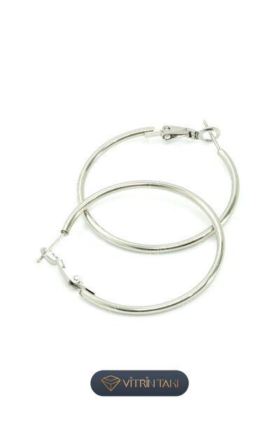 Çelik Gümüş Renk Halka Küpe