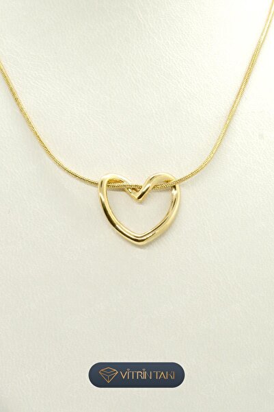 Çelik Gold Color Necklace with Hollow Heart Figure
