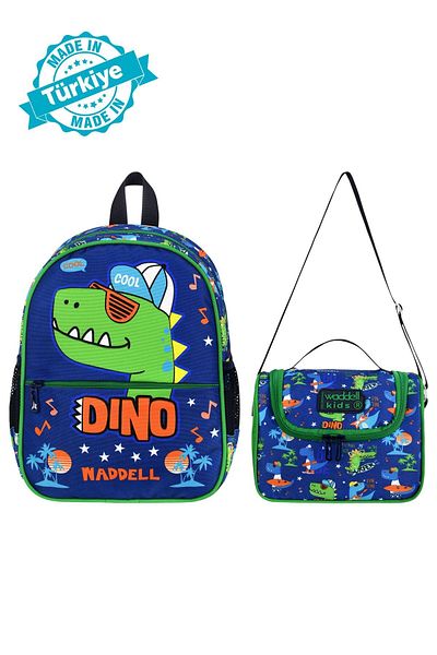 GENC DIJITAL BASKI Rucsac pentru grădiniță combinată cu licență de dinozaur și cutie termică pentru prânz