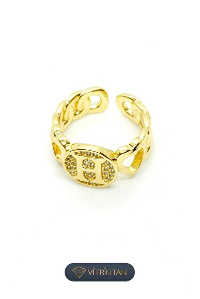 Çelik H Harf Altın Renk Vip Ayarlanabilir Yüzük