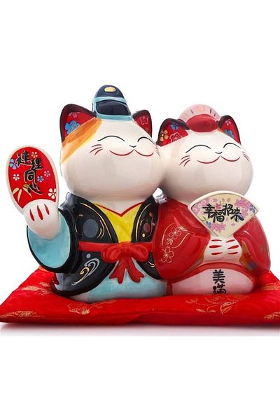 MOBI Decorative Figurine, MOBI, Happy Union Cats and Blossoming Luck, black/red, 20x10cm
