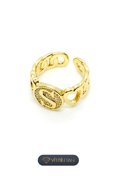 Çelik S Harf Altın Renk Vip Ayarlanabilir Yüzük