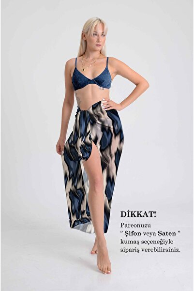 DESENİX نمط موجات تجريدية زرقاء |   100x145 سم |   شيفون حريري مطبوع رقميًا