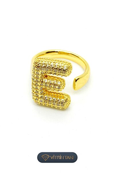 Çelik E Harf Altın Renk Vip Ayarlanabilir Yüzük