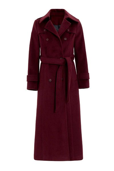 Olcay Double Breasted Long Oversized Coat with Cape Detail Mürdüm 3087