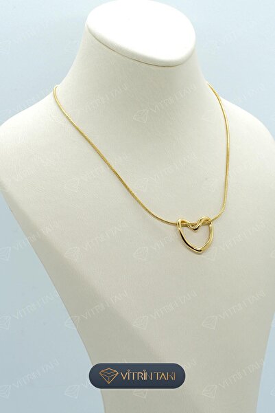 Çelik Gold Color Necklace with Hollow Heart Figure
