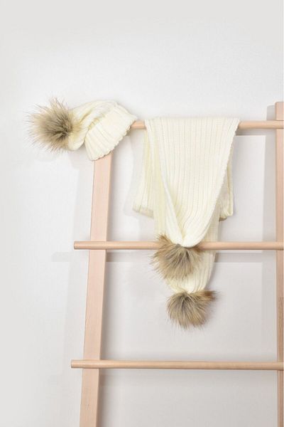 MODA Pi̇nkjoy Ki̇ds Cream Color Children's Scarf Beanie (2-6 Years)