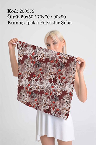 DESENİX وشاح منقوش بالزهور من الدانتيل |   50x50 - 70x70 - 90x90 سم |   قماش شيفون حريري