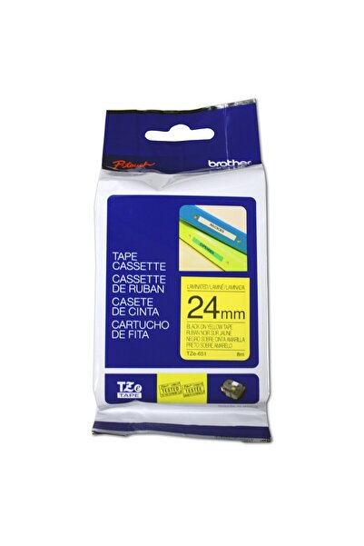 Brother TZE651 Laminated Labels Black on Yellow 24mm