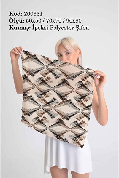 DESENİX وشاح منقوش بنمط فرشاة مطرقة |   خلفية بيج |   50x50 - 70x70 - 90x90 س...