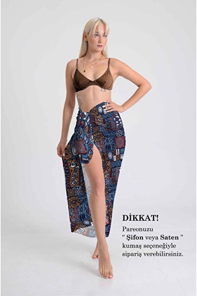 DESENİX Ethnic Patchwork Patterned Pareo 100X145 cm Chiffon & Satin Fabric Op...