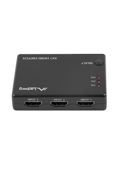 Lanberg Comutator video 42433, 3 intrări HDMI și 1 ieșire HDMI, 4K, 3D, cu te...