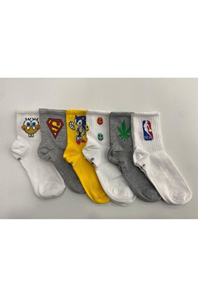 Airsocks 6-Piece Mixed Cartoon Patterned Boys' Tennis Socks for Ages 9-11