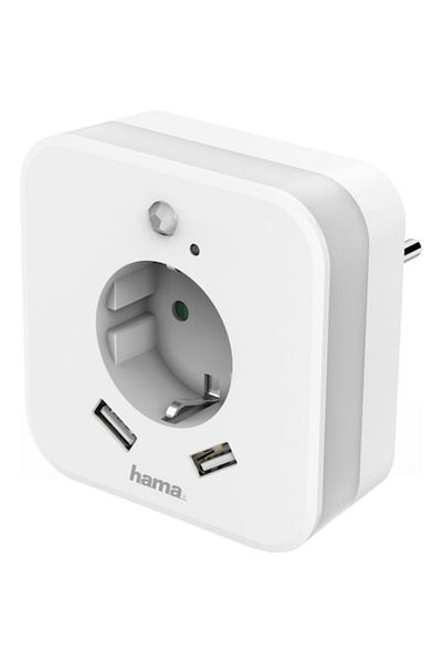 Hama Wall Socket Adapter, USB, 2.4 A, Motion Sensor, White