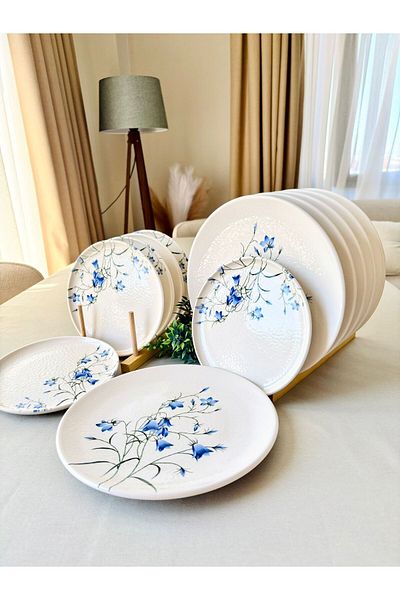 Yiğit Seramik Züccaciye Blue Crocus 12 Pieces Serving Plate Presentation Plate