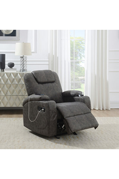 Home Box Malawi NXT Leather Look Fabric Rocking Armchair Recliner with 2 Cuph...