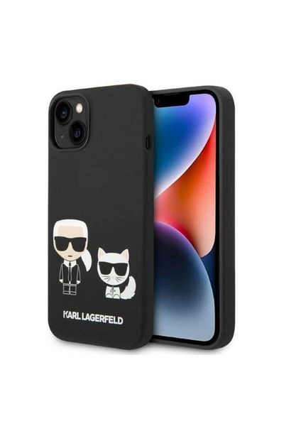 Karl Lagerfeld Case Liquid Silicone Karl and Choupette MagSafe Compatible for iPhone 14 Plus, Black