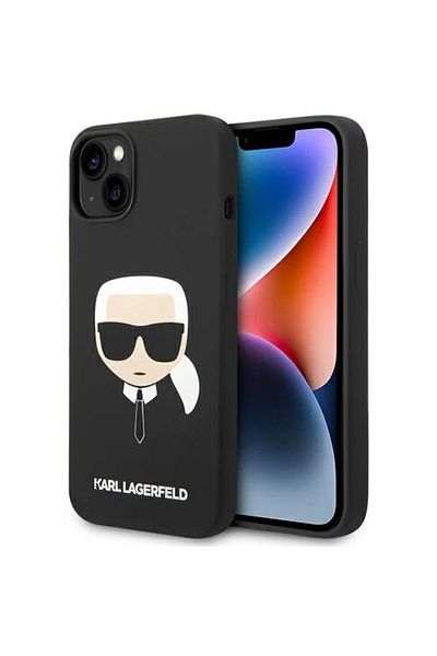 Karl Lagerfeld Protective Case Karl Lagerfeld Liquid Silicone Karl Head MagSafe Compatible for iPhone 14 Plus, Blac