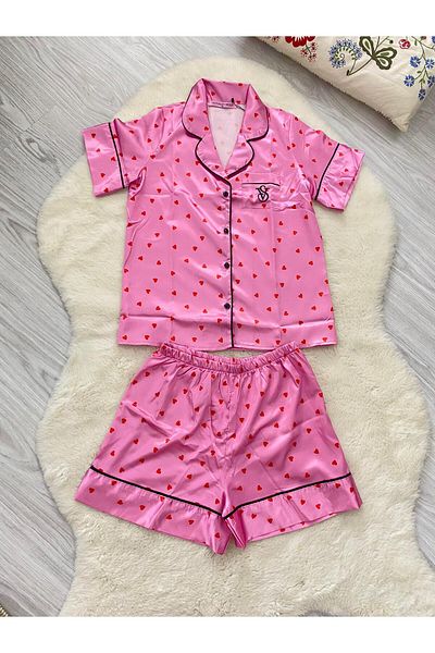 İltena Pink Satin Shorts Set
