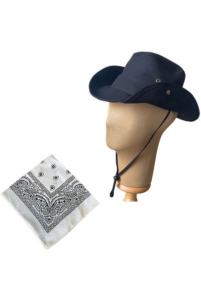 Rupen Kraft Summer Foldable Safari Fedora Cowboy Hat with Cotton Bandana Combination