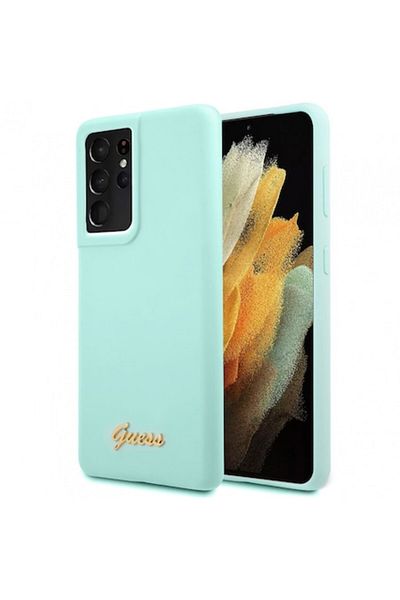 Guess Silicone Metal Logo Script Case for Samsung Galaxy S21 Ultra 5G, Green