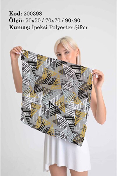 DESENİX وشاح بنمط هندسي تجريدي |   خلفية رمادية |   50x50 - 70x70 - 90x90 سم ...