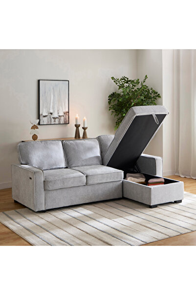 Home Box Oslo 3-Seater Reversible Storage Fabric Corner Sofa Bed with 2-Cupho...