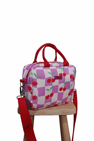 BUSRAKAZANCDESİGN Kiraz Desenli Beslenme, Yemek Taşıma Çantası , Lunch Bag