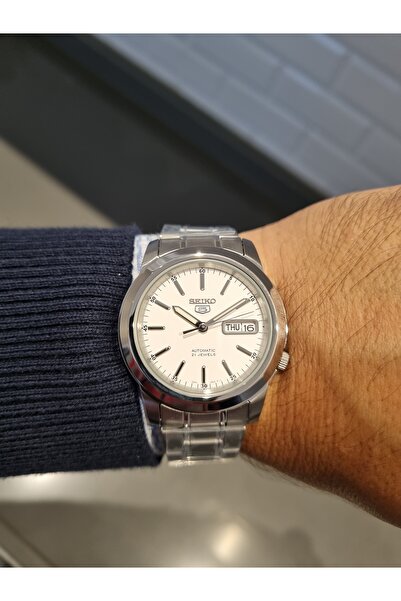 Seiko 5- Automatic White Dial Calendar Steel Bracelet 3 Atm Water Resistant Men Wrist Watch