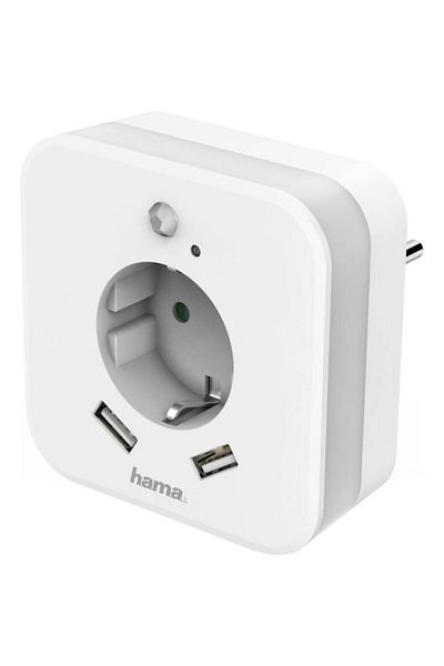 Hama Wall Socket Adapter, USB, 2.4 A, Motion Sensor, White