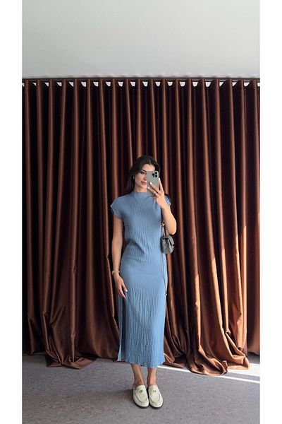 HAZELANNA 100% Cotton Blue Muslin Dress