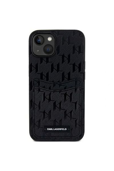 Karl Lagerfeld Saffiano Monogram Card Slot Protective Case for iPhone 14, Black
