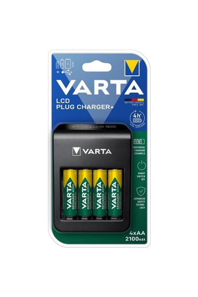 Varta Încărcător LCD cu priză + 57687, AA/AAA/9V + 4 baterii AA de alimentare