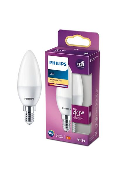 Philips LED Bulb B35, Candle/Luster Type, EyeComfort, E14, 5W (40W), 470 lm, Warm White Light (2700K