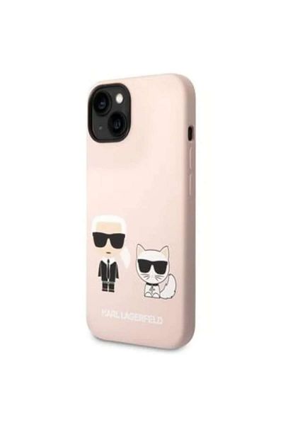 Karl Lagerfeld Case Liquid Silicone Karl and Choupette MagSafe Compatible for iPhone 14 Plus, Pink