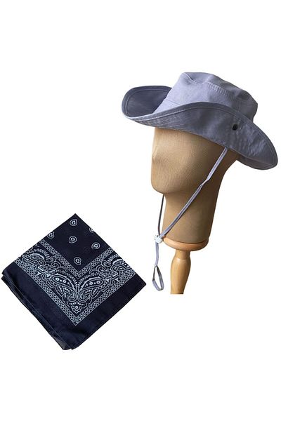 Rupen Kraft Summer Foldable Safari Fedora Cowboy Hat with Cotton Bandana Combination