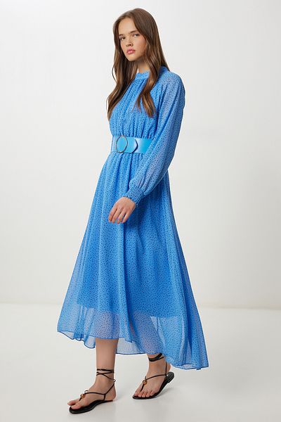 Lovelyİstanbul Rochie din șifon cu volan cu model de centură LFG0070 ALBASTRU NEGRU